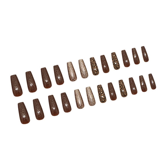 24pcs Leopards Print Coffin Nails Set Fall Winter Full Covers on Nails Manicure Nails Accesories