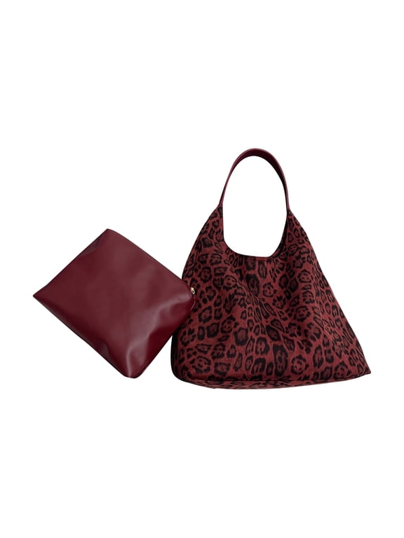 Leopards Print Slouchy Bag Large Capacity PU Leather Shoulder Purse Casual Handbag for Women Shopper Bag Underarm Pack