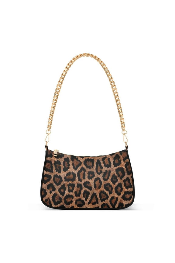 Leopards Print Womens Chain Shoulder Bag Tote Handbag Clutch Hobo Purse with Zipper for Travel Casual