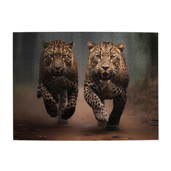 Leopards Running Wild Fast 500-Piece Wooden Jigsaw Puzzle for Adults, Fun & Challenging Family Game, Stylish Wall Decor & Holiday Gift