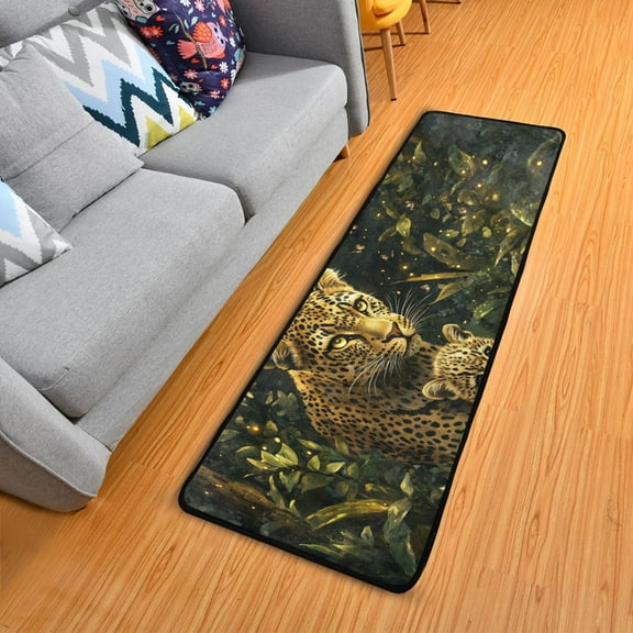 Leopards in Moonlight Jungle Long Floor Mat Runner Rug Area Mat Noise Reduction Water Absorbent Non-Slip 72" x 24"