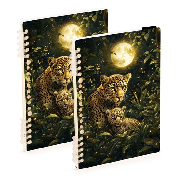 Leopards in Moonlight Jungle Notebook Detachable Coil Notebook Diary Plan Book A5 Size 60 Pages 1 Pack