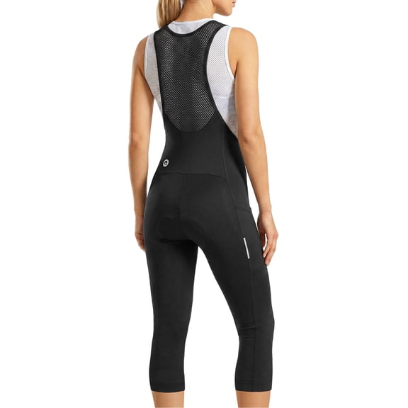 Qualidyne Women's 3/4 Cycling Bib Tights, Quick-Dry Padded Bike Capri Pants with 2 Side Pockets & Mesh Straps
