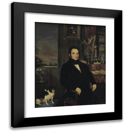 Leopold Fertbauer 12x14 Black Modern Framed Museum Art Print Titled - Portrait of an Elegant Gentleman in His Study (1853)