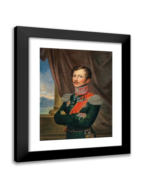 Leopold Fertbauer 12x14 Black Modern Framed Museum Art Print Titled - Three-Quarter Length Portrait of the Major General of the Imperial Russian Army Pavel Yakovlevich (Paul Andreas) Von Rennenkampff