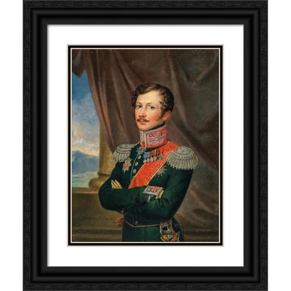Leopold Fertbauer 19x24 Black Ornate Framed Double Matted Museum Art Print Titled: Three-Quarter Length Portrait of the Major General of the Imperial Russian Army Pavel Yakovlevich