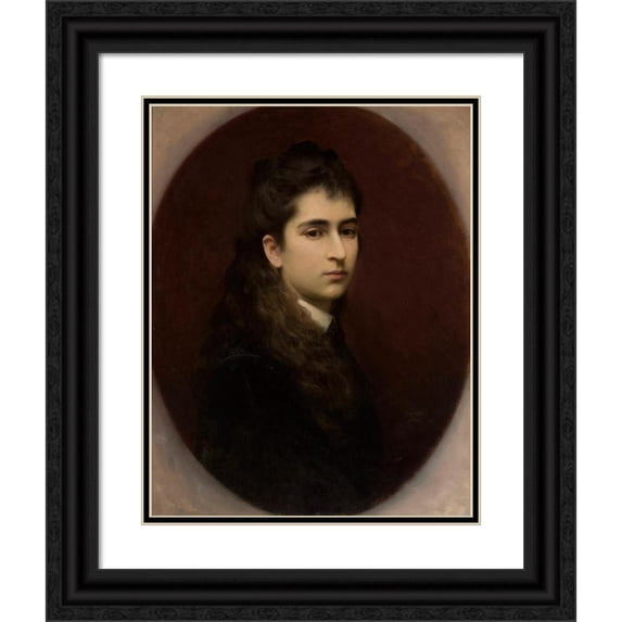 Leopold Horowitz 12x14 Black Ornate Wood Framed Double Matted Museum Art Print Titled: Portrait of a Girl with Loose Hair (1879)