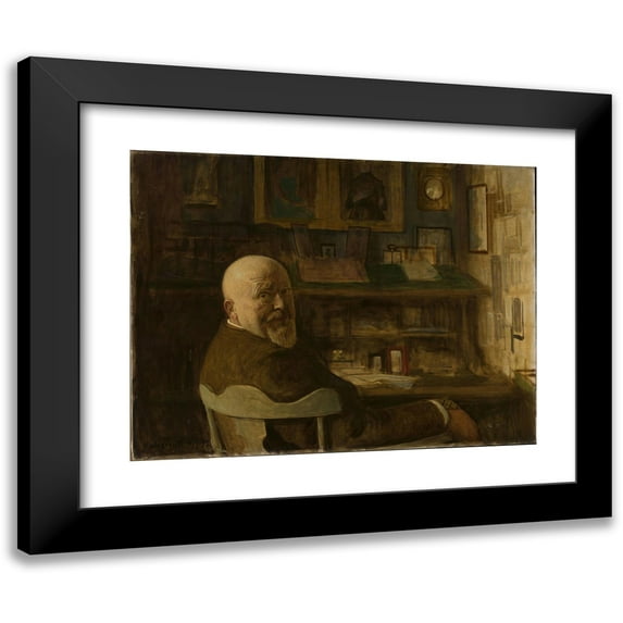Leopold Kalckreuth 14x12 Black Modern Framed Museum Art Print Titled - Portrait of a Man at the Desk (1899)