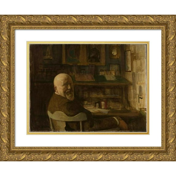 Leopold Kalckreuth 18x15 Gold Ornate Wood Frame and Double Matted Museum Art Print Titled - Portrait of a Man at the Desk (1899)