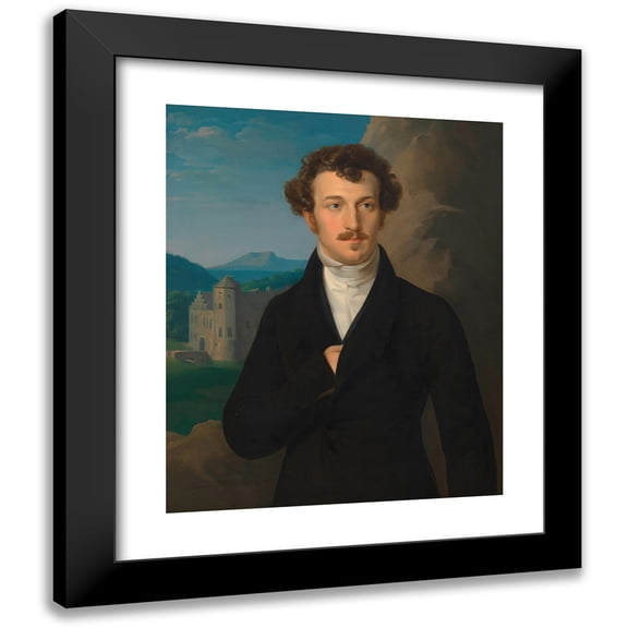 Leopold Kupelwieser 12x14 Black Modern Framed Museum Art Print Titled - Franz Von Schober (Poet, Librettist and Actor) (1823)