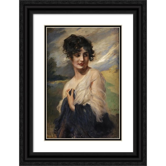 Leopold Schmutzler 11x14 Black Ornate Wood Framed Double Matted Museum Art Print Titled: Women's Portrait