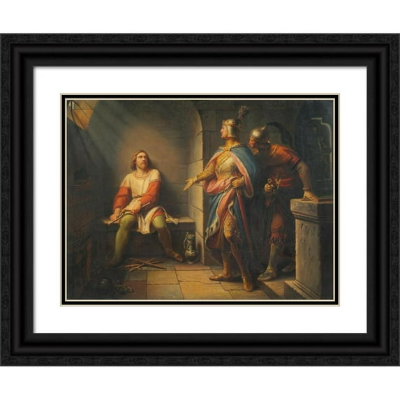 Leopold Schulz 18x15 Black Ornate Wood Framed Double Matted Museum Art Print Titled - Ludwig the Bayer Announced His Release in 1314 and Offered Him His Release (1864)