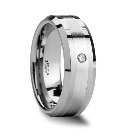 Leopold Silver Inlaid Beveled Tungsten Ring With Diamond