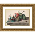 thumbnail image 1 of Leopold Zinnögger 18x14 Gold Ornate Wood Frame and Double Matted Museum Art Print Titled - Still Life with Apples, Figs and Cornel Cherry (1852), 1 of 4