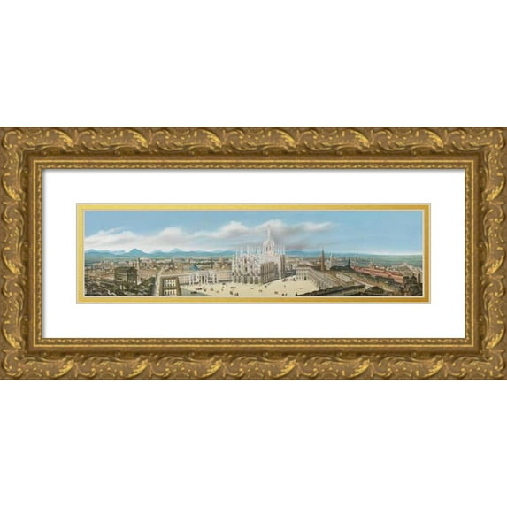 Leopoldo Calvi 24x9 Gold Ornate Framed and Double Matted Museum Art Print Titled - Panorama from Milan