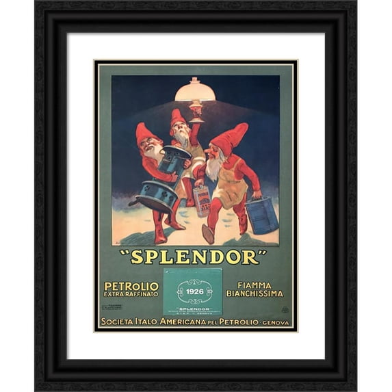 Leopoldo Metlicovitz 14x18 Black Ornate Wood Framed Double Matted Museum Art Print Titled - Splendor - Extra Refined Oil, Very White Flame