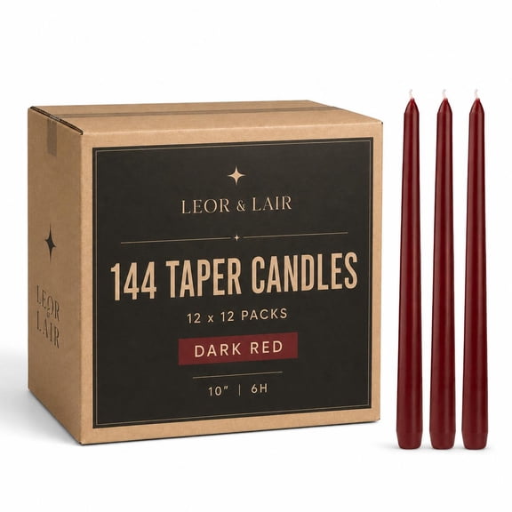 Leor & Lair Dark Red Taper Candles, Bulk 144 Red Candles for Thanksgiving, Christmas, Fall