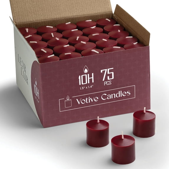 Leor & Lair Dark Red Votive Candles, 75 Pack, 10h Red Candles for Thanksgiving, Christmas