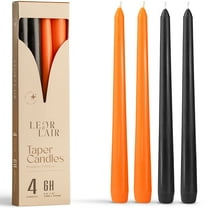 Leor & Lair Halloween Taper Candles - 4 Pack 10" Orange & Black Candlesticks for Halloween