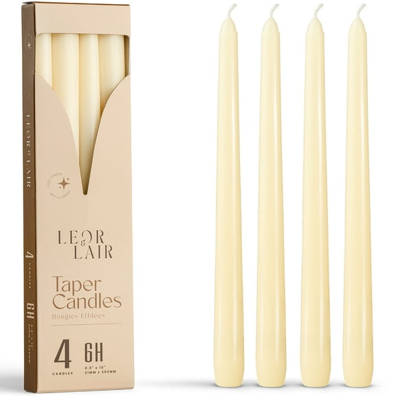 Leor & Lair Ivory Taper Candles - 4 Pack 10" Cream Candlesticks for Home, Holiday, Wedding