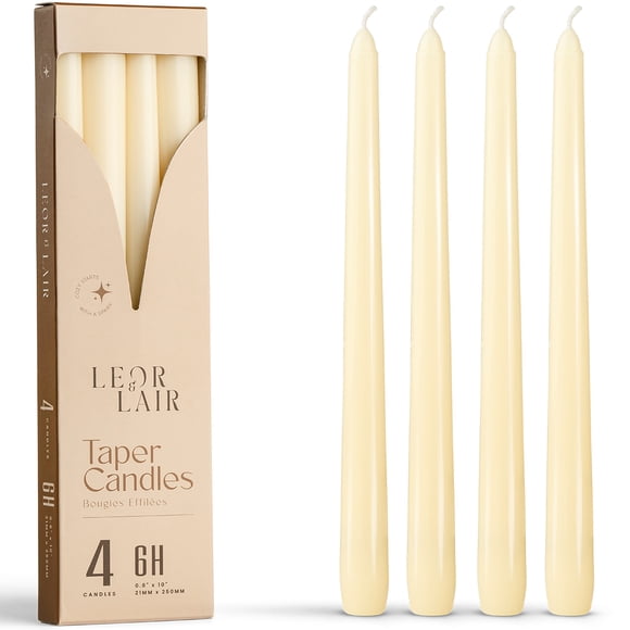 Leor & Lair Ivory Taper Candles - 4 Pack 10" Cream Candlesticks for Home, Holiday, Wedding