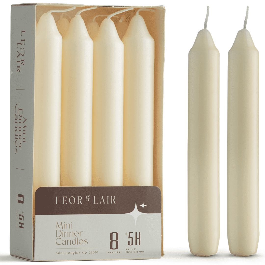 Leor & Lair Ivory Taper Candles - 6 inch Candles - Pack of 8 Short ...