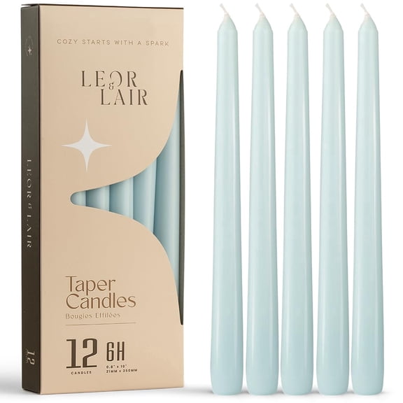 Leor & Lair Light Blue Taper Candles - 12 Pack 10" Blue Candlesticks for Winter, Easter, Weddings