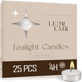 thumbnail image 1 of Leor & Lair Tea Light Candles - 25 Pack - 4 Hour Burn for Home & Relaxation, Unscented, 1 of 3