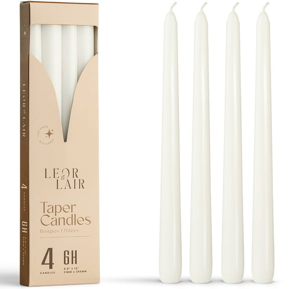 Leor & Lair White Taper Candles - 4 Pack 10" White Candlesticks for Home, Holiday, Wedding
