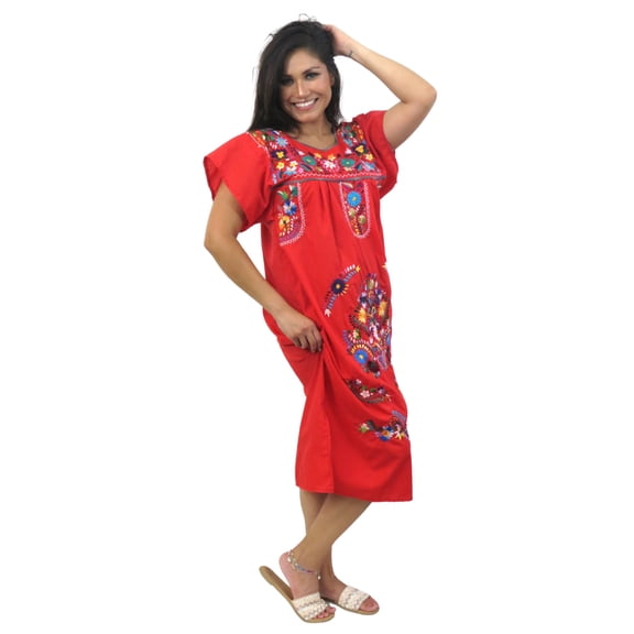 Leos Imports Mexican Dress Puebla (Large, Red)
