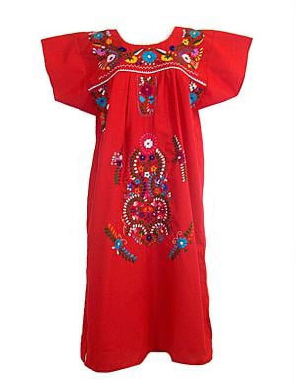 Leos Imports Mexican Dress Puebla (Medium, Red) 