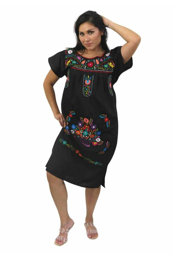 Mexican Dress Puebla (X-Large, Black)