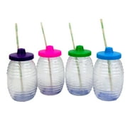 Leos Imports Plastic Mexican Style Food Storage Canister with Straw and Lid, Set of 4