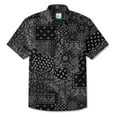 thumbnail image 1 of LeosWare® Men's Hawaiian Shirt Short Sleeve Button-up 100% Cotton Black Aloha Monochrome Paisley Collage, 1 of 3
