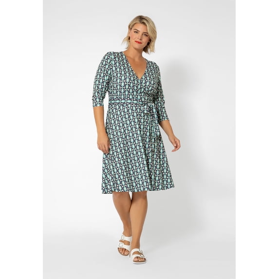 Leota Women's 3/4 Sleeve Perfect Wrap Dress (Curve) Green Size 1X