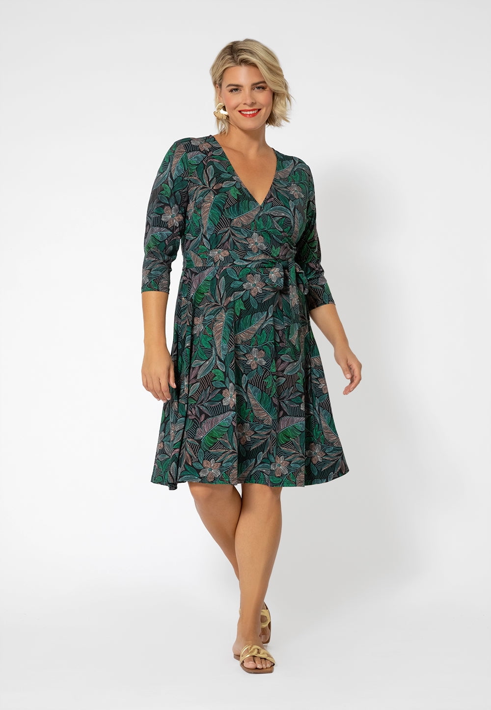 Leota Women s 3 4 Sleeve Perfect Wrap Dress Curve Green Size 3X