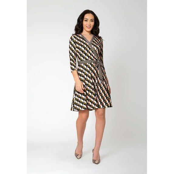 Leota Women's 3/4 Sleeve Perfect Wrap Dress Multi Size X-Small