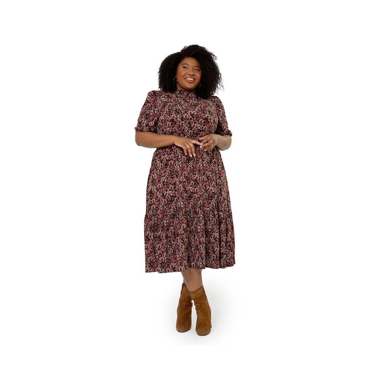 Leota Women s Mirand Printed Mock Neck Dress Red Size 3X Walmart