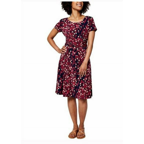 Leota Women's Short Sleeve Dress - Bridal Rose Print, Navy/Raspberry, Large