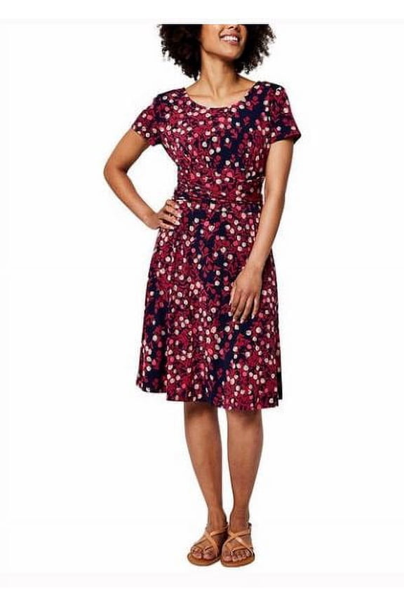 Women's Short Sleeve Dress - Bridal Rose Print, Navy/Raspberry, Large
