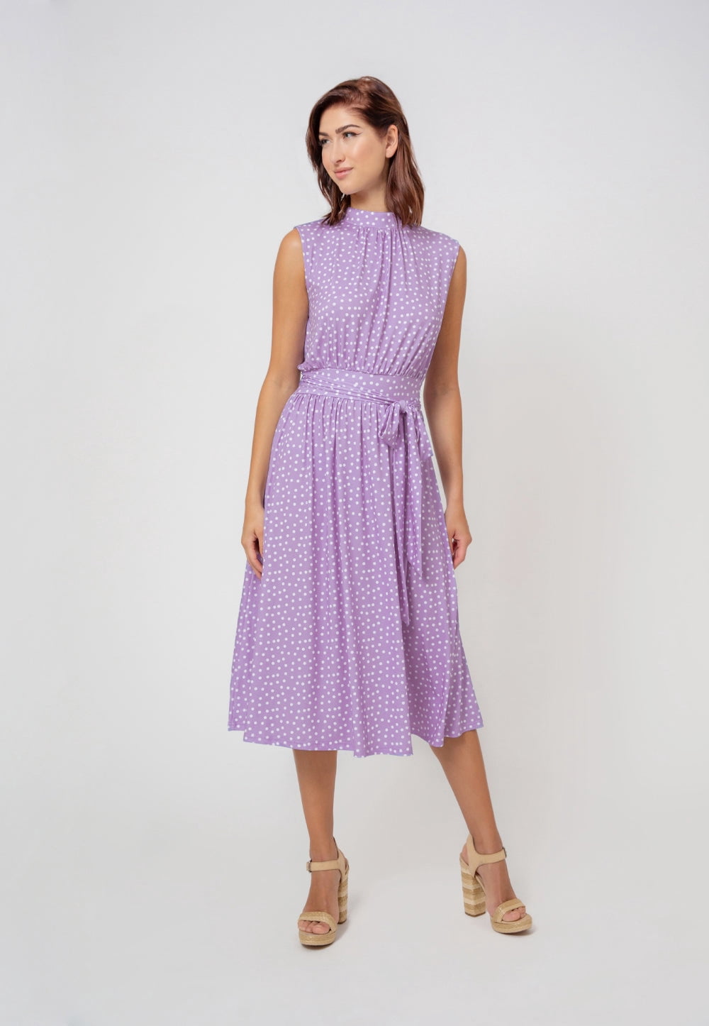 chinese dress ladies Leota Women's Blue Cafe Latte A-Line Midi Stretchy Dress #2497 Small N   Walk Into Fashion