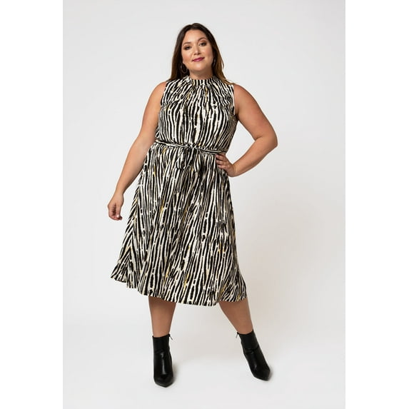 Leota Women's Sleeveless Mindy Dress in Inky Zebra (Curve) White Size 2X