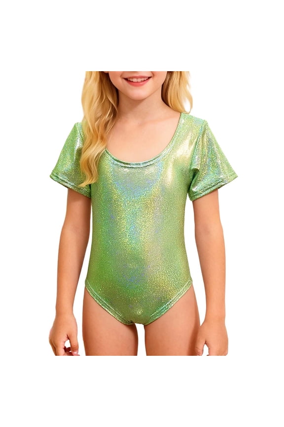Leotards For Girls Gymnastics Toddler Ruffle Sleeve Dance Sequin Athletic Dance Wear Shiny Rainbow Green 120