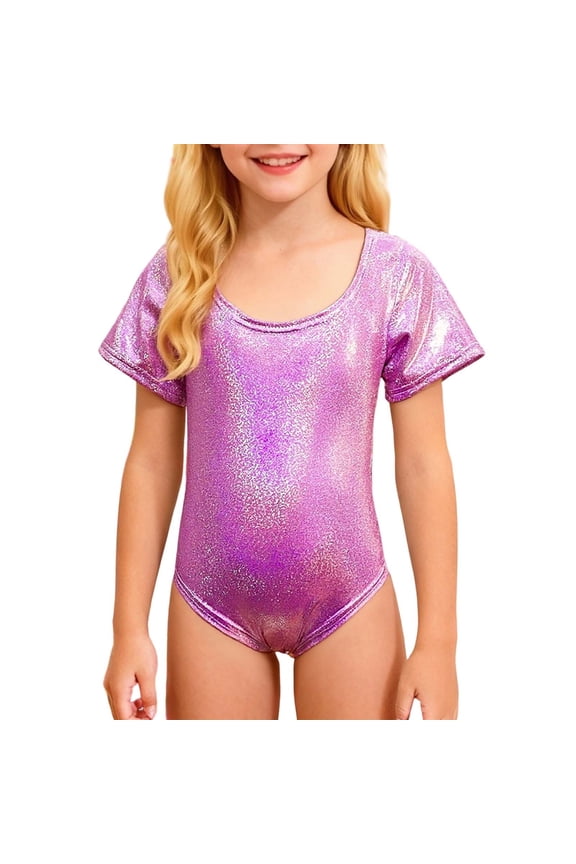 Leotards For Girls Gymnastics Toddler Ruffle Sleeve Dance Sequin Athletic Dance Wear Shiny Rainbow Red 100