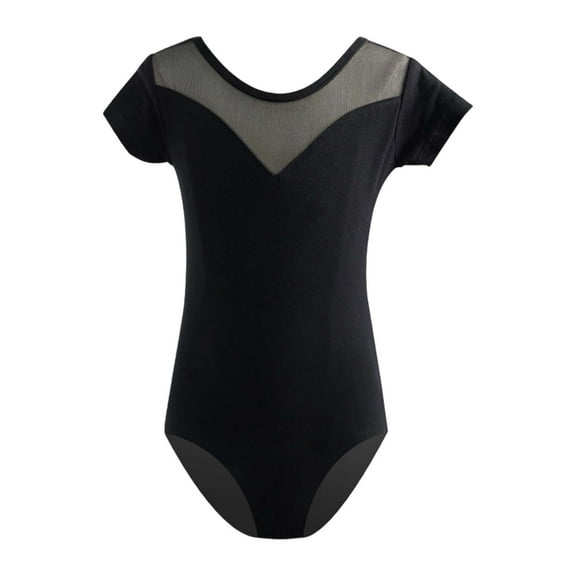 Leotards for Girls Ballerina Jazz Dance Recital Short Sleeve Solid Romper Leotard Black-Short Sleeve 18-24Months