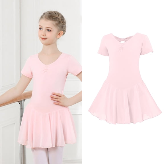 Leotards for Girls Ballet Classic Short Sleeve Pink Ballet Leotards for Girls with Skirt Toddler Ballet Outfit Leotard Girls 3-4 Years