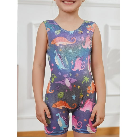 Leotards for Girls Gymnastics Dance Ballet Tank Sparkly Dinosaur Cartoon Print One Piece