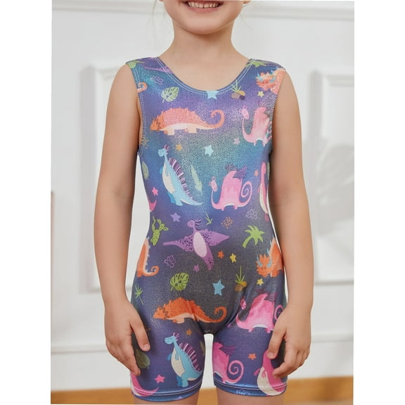 Leotards for Girls Gymnastics Dance Ballet Tank Sparkly Dinosaur Cartoon Print One Piece