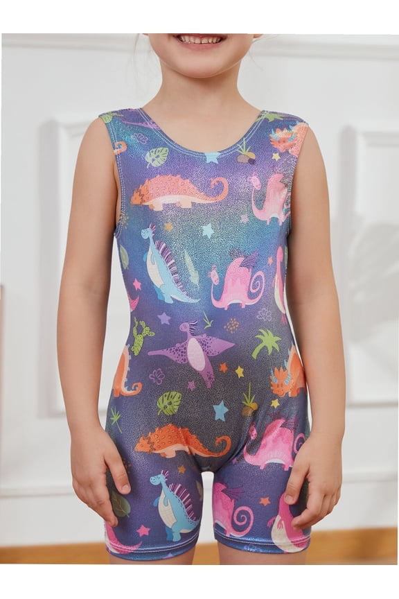 Leotards for Girls Gymnastics Dance Ballet Tank Sparkly Dinosaur Cartoon Print One Piece