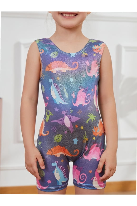 Leotards for Girls Gymnastics Dance Ballet Tank Sparkly Dinosaur Cartoon Print One Piece
